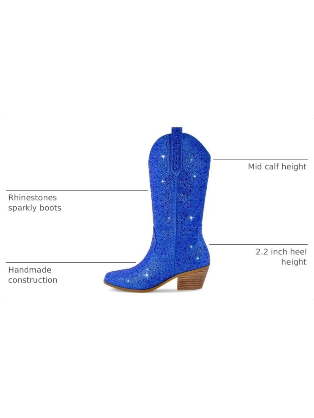 👢Women's Sequins Blue Sparkly Rhinestones Cowgirl Style Boots Calf High Boots